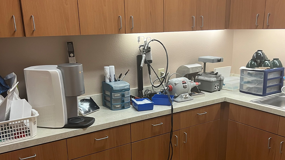 Dental lab storage and sanitation area